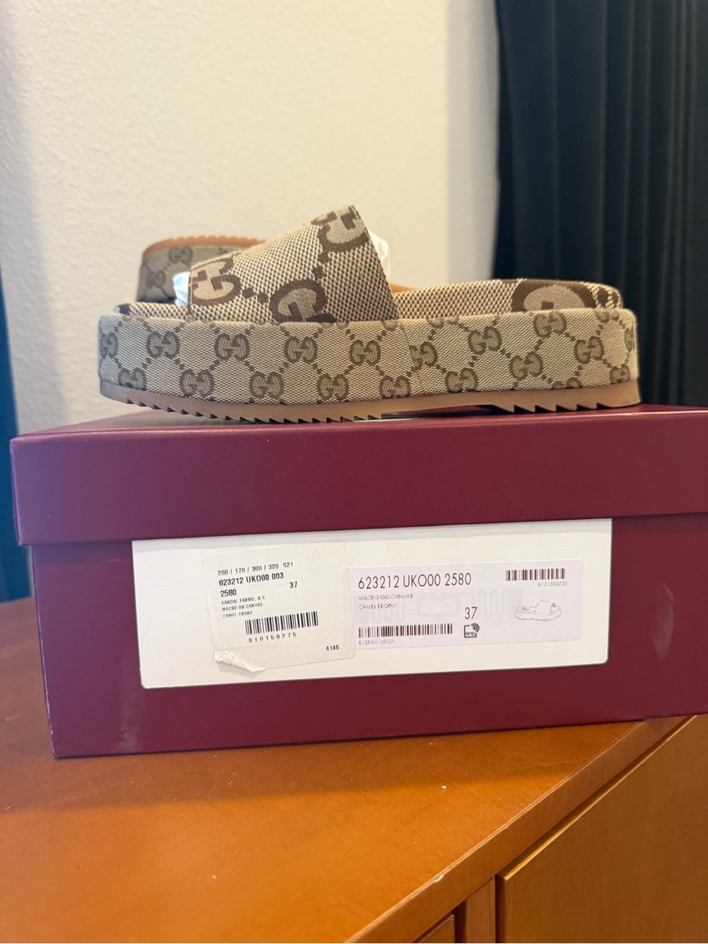 Gucci Tan GG Canvas Platform Slide Sandals - Picture 4 of 10
